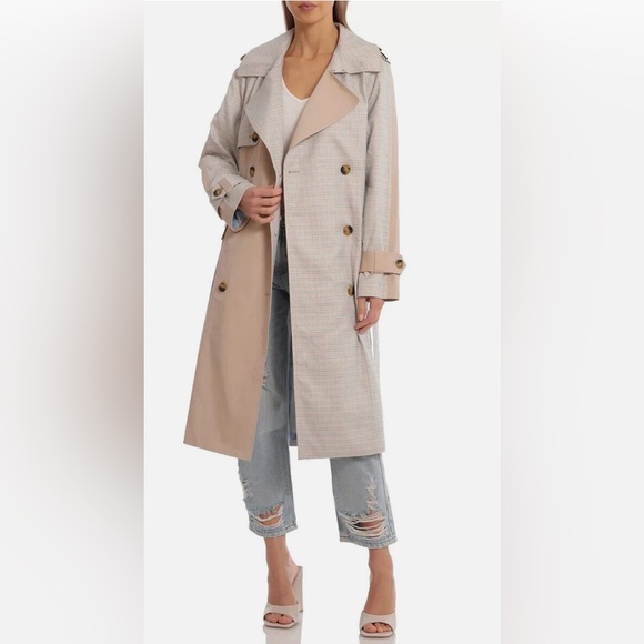 NWT! Avec Les Filles L mixed plaid trench coat - Picture 2 of 9